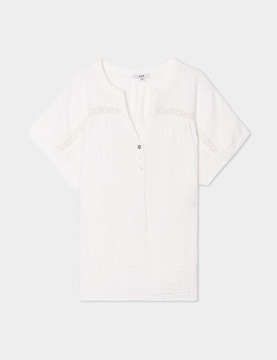 Blouse manches courtes gaze de coton blanc femme