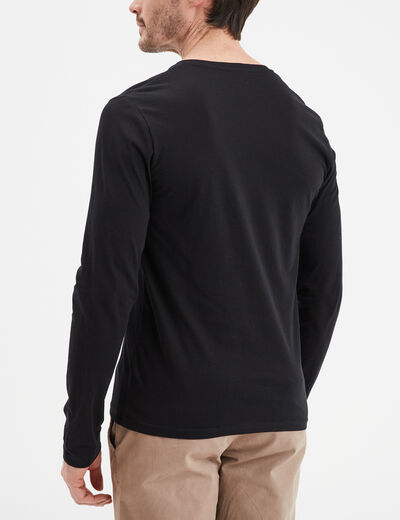 T-shirt col tunisien manches longues noir homme