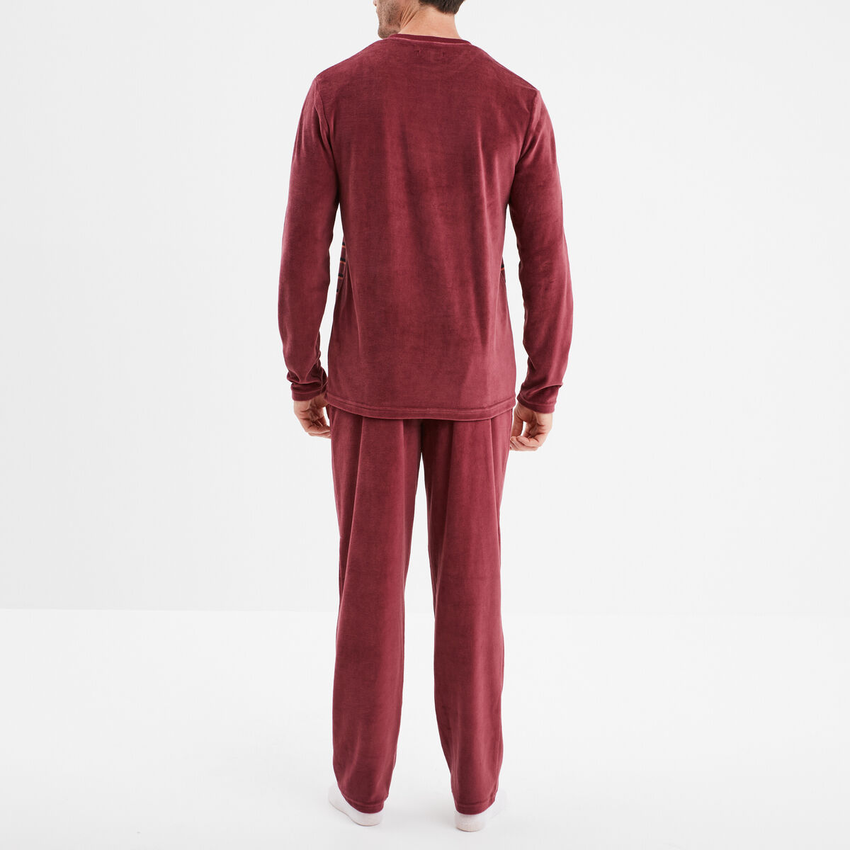 Ensemble pyjama velours 2 pièces bordeaux homme