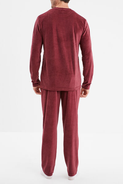 Ensemble pyjama velours 2 pi&egrave;ces bordeaux homme
