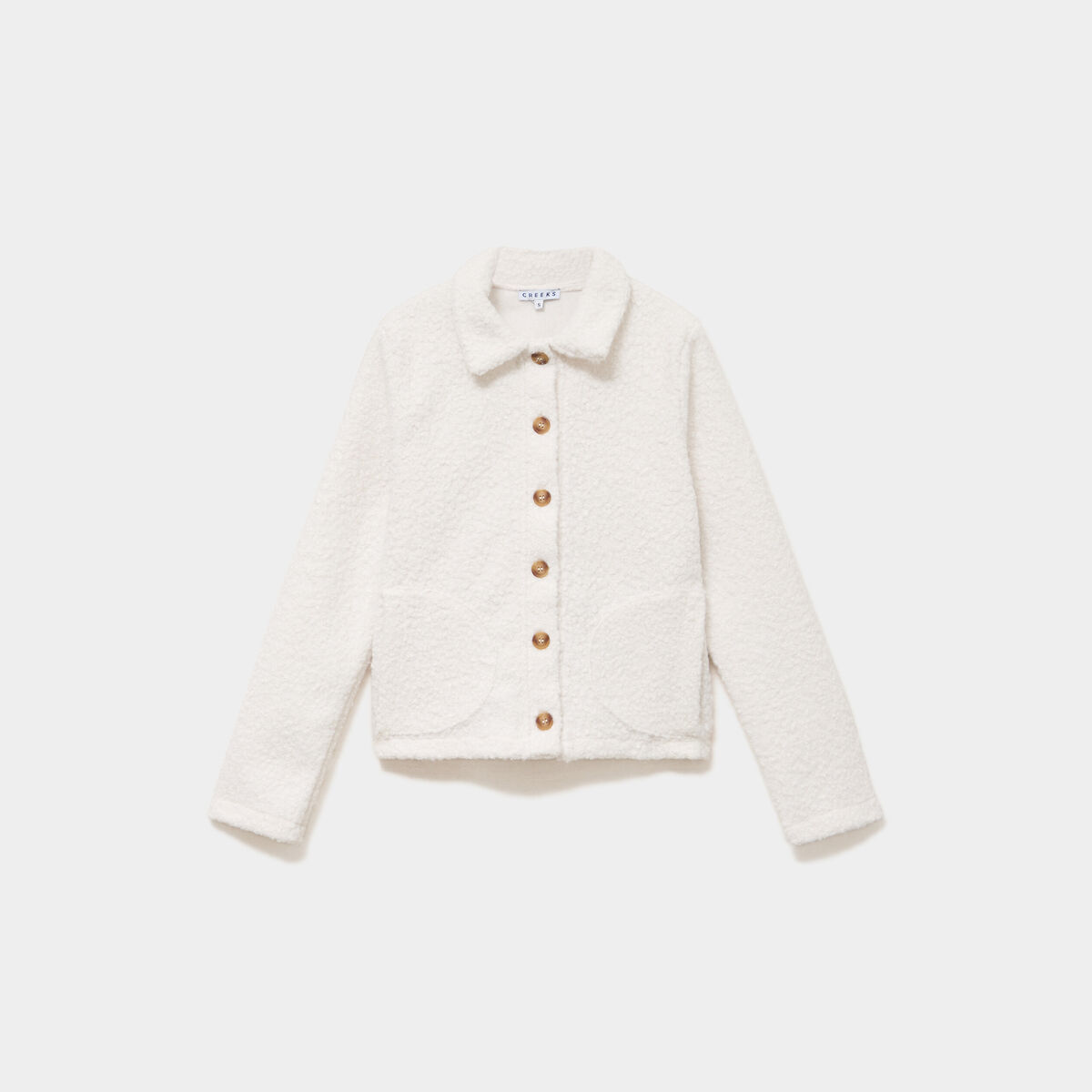 Veste courte boutonn&eacute;e effet bouclette blanc femme