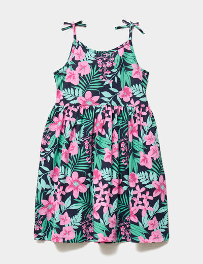Robe ajust&eacute;e bretelles nou&eacute;es coton bleu marine fille