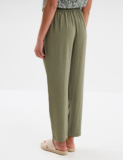 Pantalon fluide coupe cigarette vert kaki femme