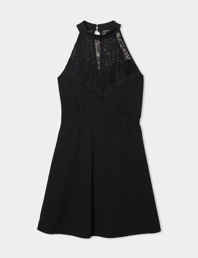 Robe courte avec dentelle sans manches noir femme