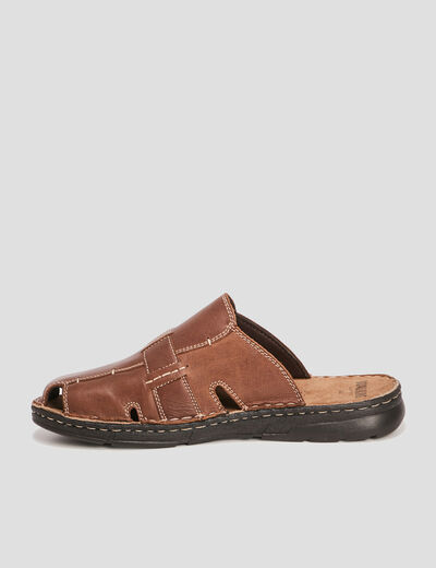 Mules en cuir marron homme