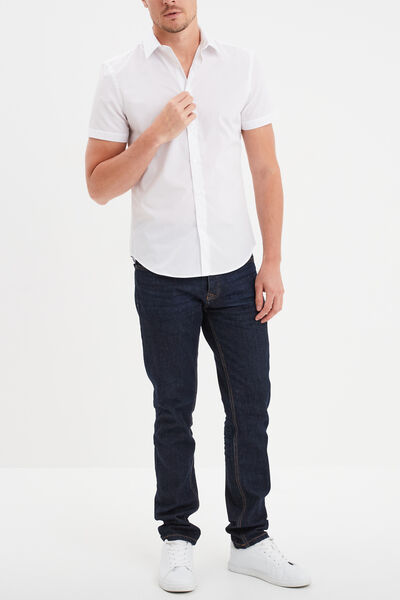 Chemise droite manches courtes blanc homme