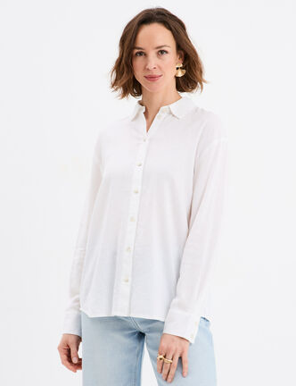 Chemise oversize lin m&eacute;lang&eacute; blanc femme