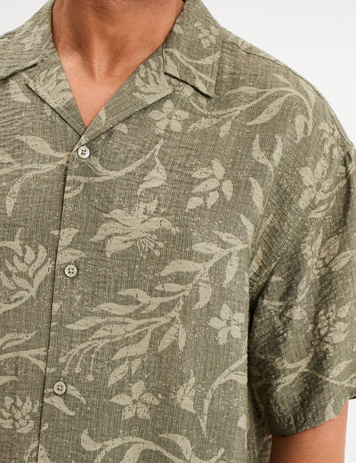 Chemise l&eacute;g&egrave;re textur&eacute;e manches courtes vert kaki homme