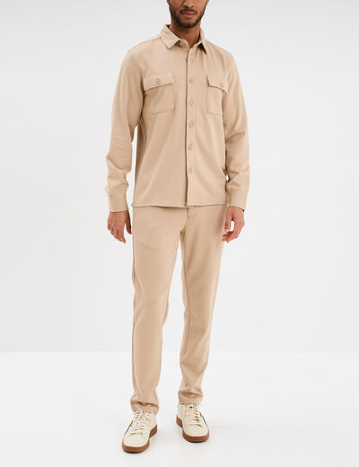Surchemise manches longues 2 poches beige homme