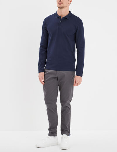 Polo manches longues en coton bleu marine homme