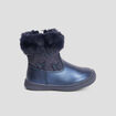 Bottines fausse fourrure et paillettes bleu marine b&eacute;b&eacute; fille