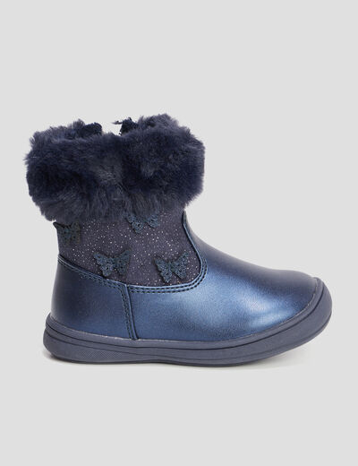 Bottines fausse fourrure et paillettes bleu marine bébé fille