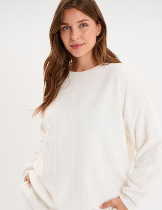 Sweat d&eacute;tails torsades manches longues blanc femme grande taille