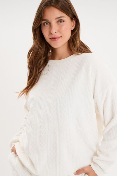 Sweat d&eacute;tails torsades manches longues blanc femme grande taille