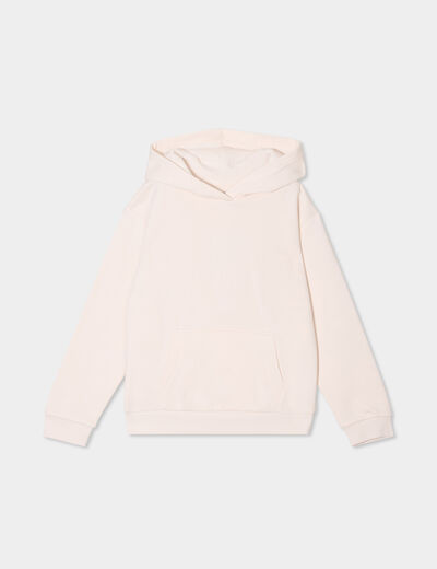 Sweat &agrave; capuche hoodie relax molleton ivoire fille