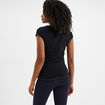 T-shirt col V ajusté manches courtes noir femme