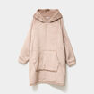 Poncho plaid effet velours &agrave; capuche beige femme