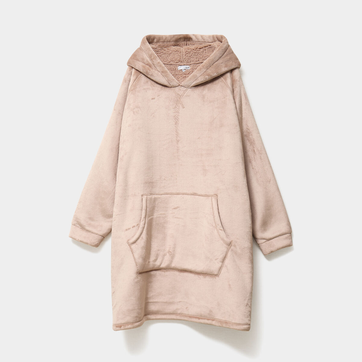 Poncho plaid effet velours &agrave; capuche beige femme