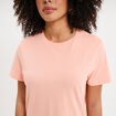 T-shirt col rond manches courtes coton rose poudr&eacute;e femme