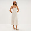 Robe longue buste smock&eacute; lin m&eacute;lang&eacute; beige femme