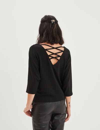 T-shirt à bijoux manches amples noir femme