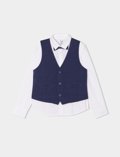 Ensemble 3 pi&egrave;ces chemise veste noeud bleu marine gar&ccedil;on