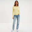 Pull col rond boutons aux poignets jaune clair femme