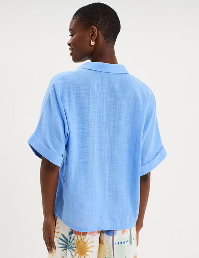Blouse col chemise oversize coton bleu electrique femme