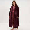 Peignoir velours long &agrave; capuche prune femme grande taille