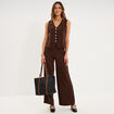 Gilet sans manches ajust&eacute; col en V marron fonc&eacute; femme