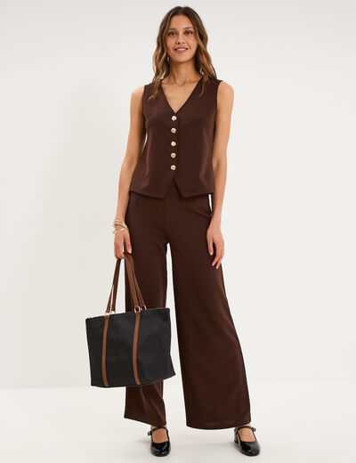 Gilet sans manches ajust&eacute; col en V marron fonc&eacute; femme