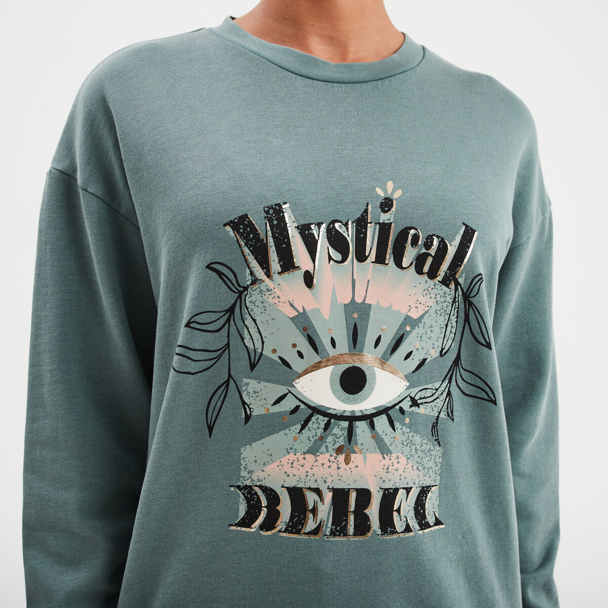 Sweat col rond coton majoritaire vert fonc&eacute; femme