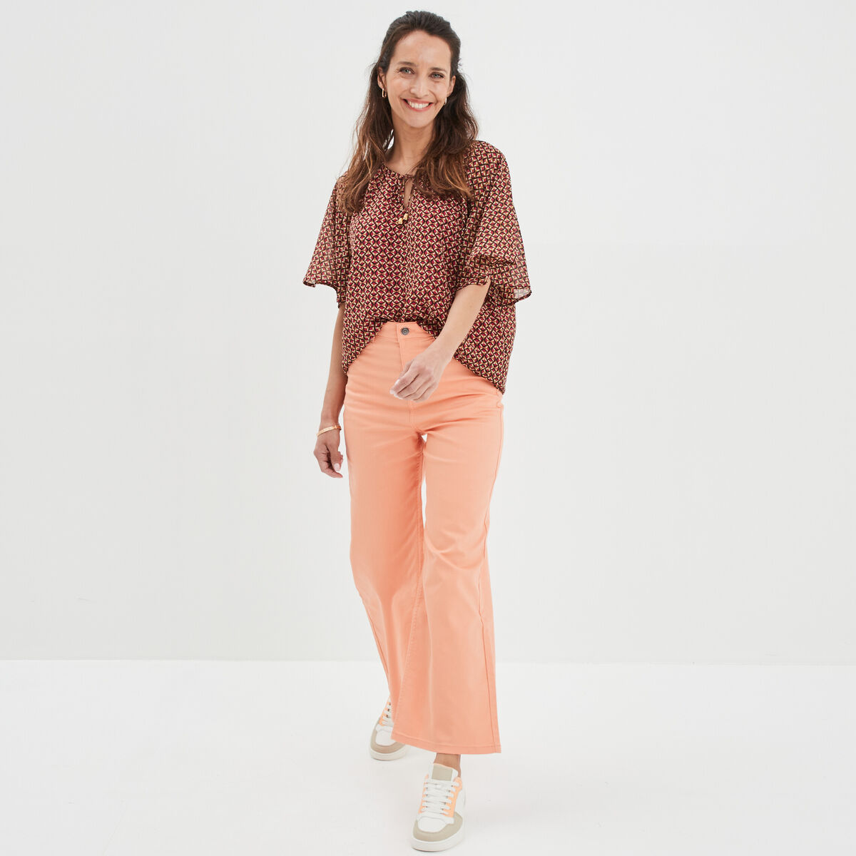Blouse col tunisien avec cordons rose fushia femme