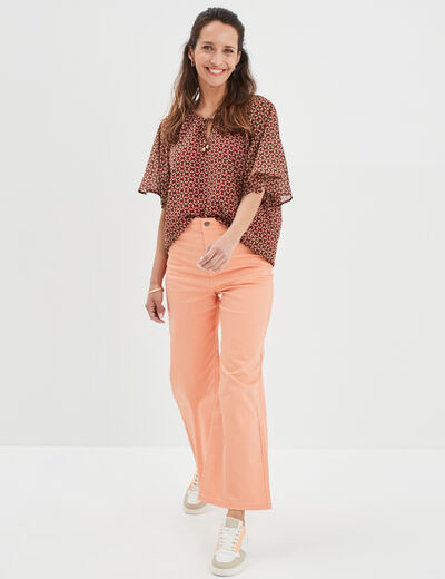 Blouse col tunisien avec cordons rose fushia femme