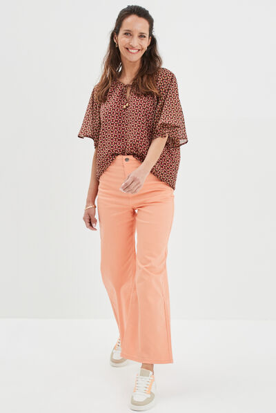 Blouse col tunisien avec cordons rose fushia femme