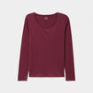 T-shirt coton col rond manches longues bordeaux femme