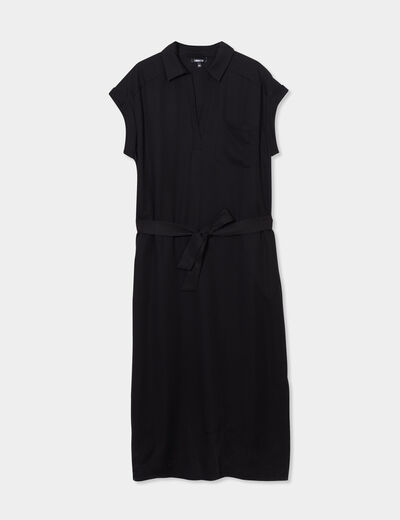 Robe midi col polo et ceinture Liberto noir femme