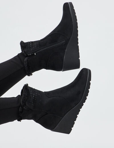Bottines compens&eacute;es pied large noir femme