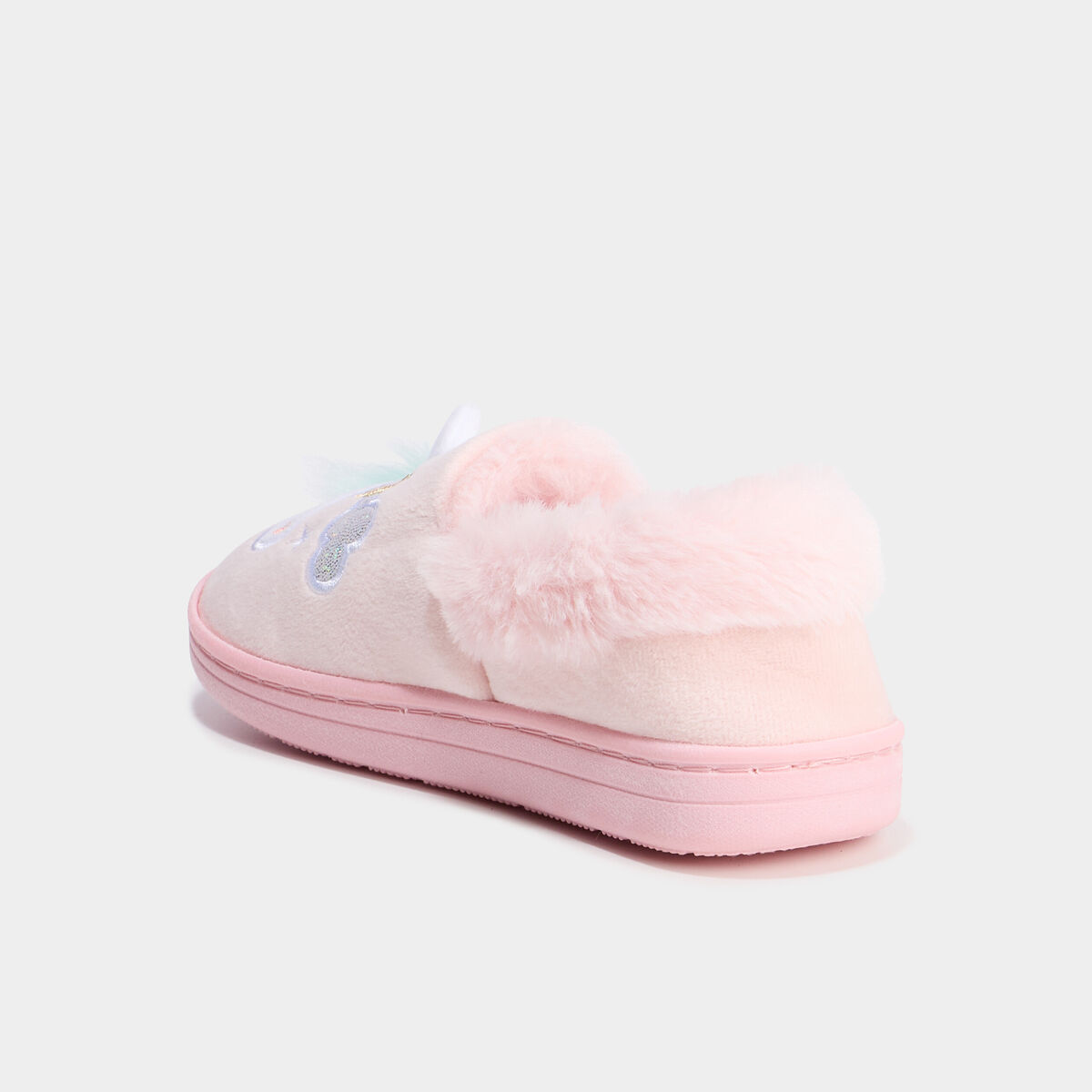 Chaussons fourr&eacute;s brod&eacute;s rose fille