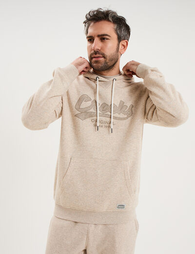 Sweat hoodie 1 poche manches longues beige homme