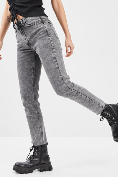 Jeans straight taille haute denim noir femme