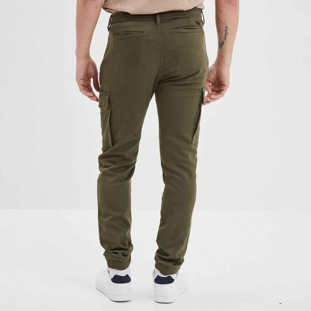 Pantalon cargo slim stretch vert kaki homme