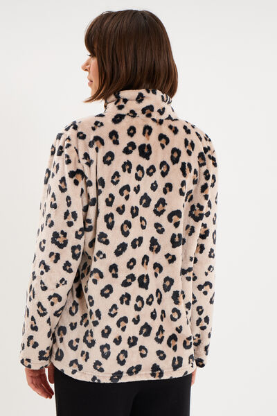 Veste de pyjama effet polaire zipp&eacute;e beige femme