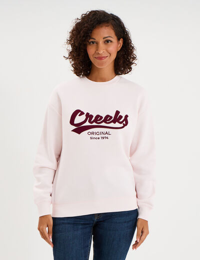Sweat molleton col rond manches longues rose clair femme