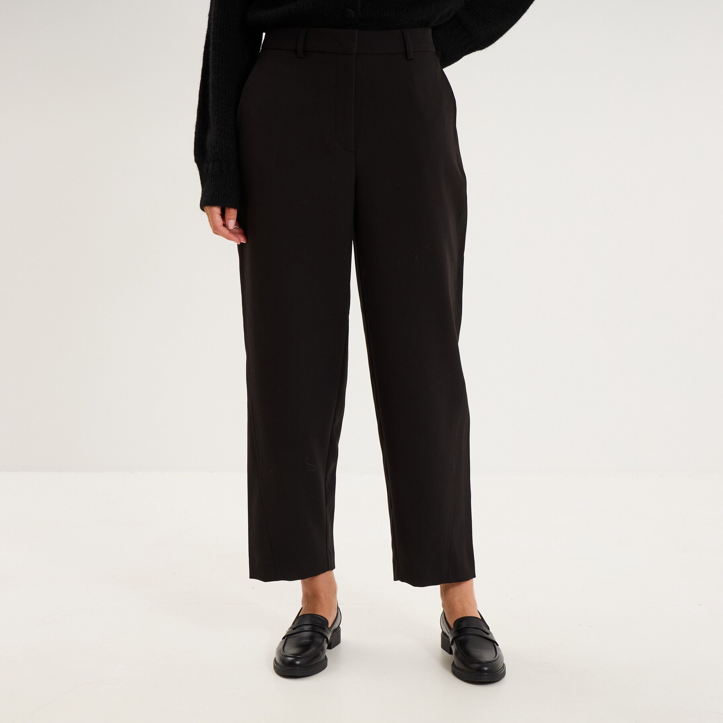 Pantalon barrel taille haute 7/8ème noir femme