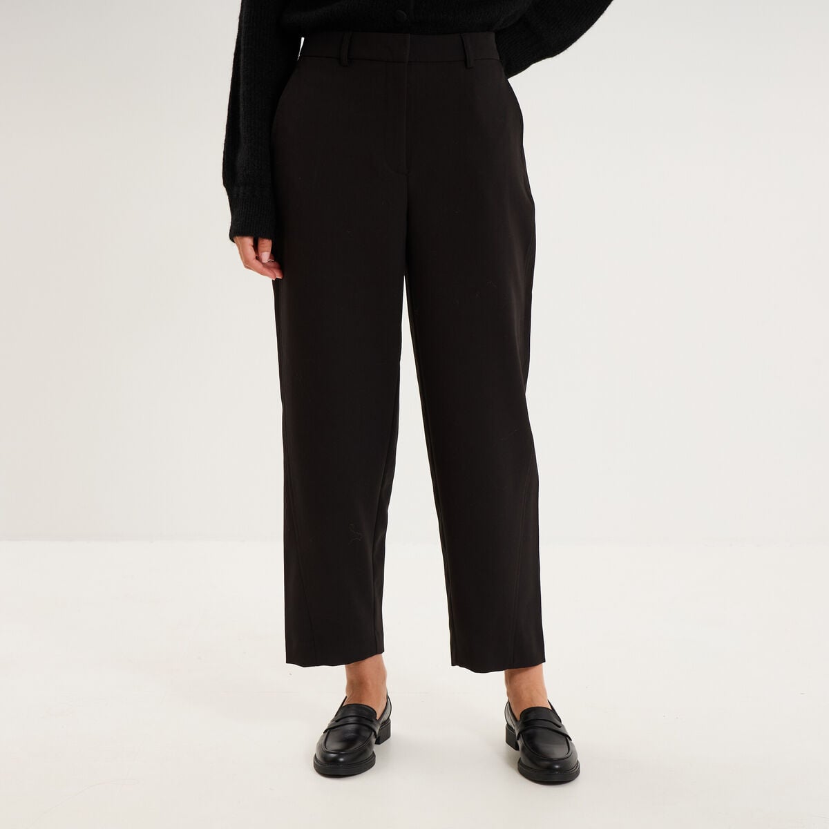 Pantalon barrel taille haute 7/8&egrave;me noir femme