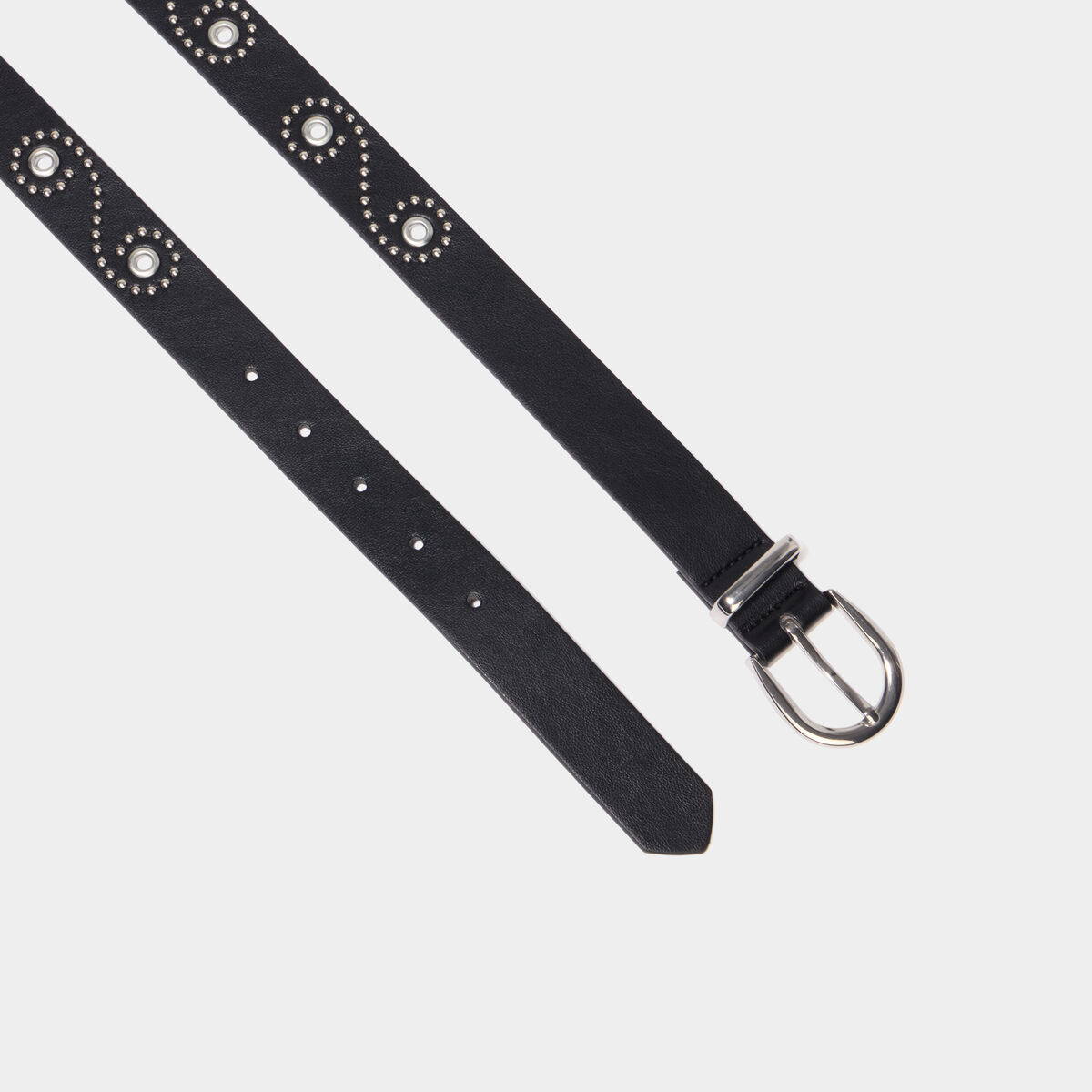 Ceinture avec oeillets et clous noir femme