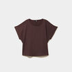 T-shirt gaufr&eacute; col rond manches courtes marron fonc&eacute; femme