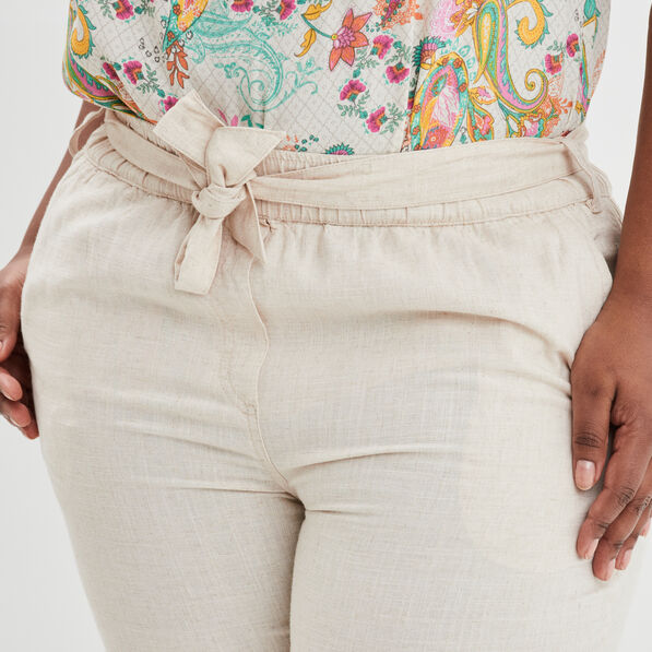 pantacourt droit ceinture lin melange beige femmegt Pantacourt droit ceinturé lin mélangé beige femme grande taille