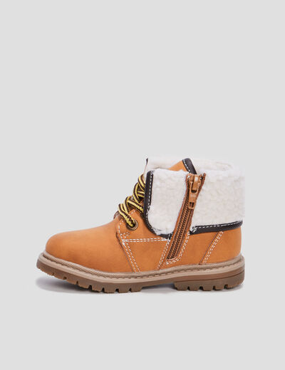Bottines plates fourrées zippées camel bébé garçon
